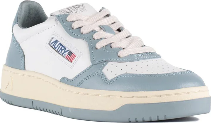 Autry Medalist Low Two-Tone White And Silver Blue Leather Sneakers - Image 3