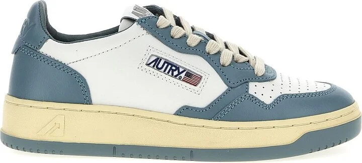Autry Medalist Low Two-Tone White And Silver Blue Leather Sneakers