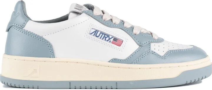 Autry Medalist Low Two-Tone White And Silver Blue Leather Sneakers