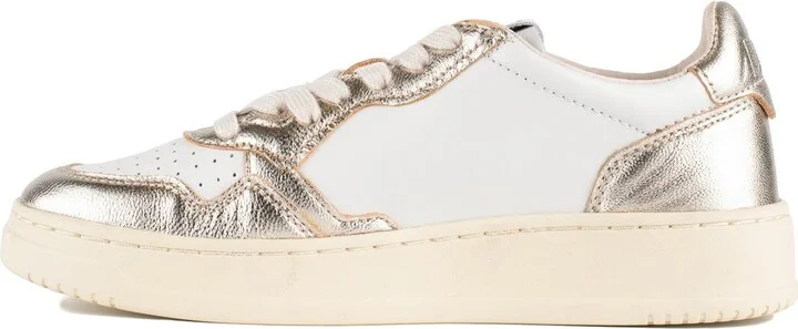Autry Medalist Low Two-Tone White Leather And Platinum Metallic Sneakers - Image 2