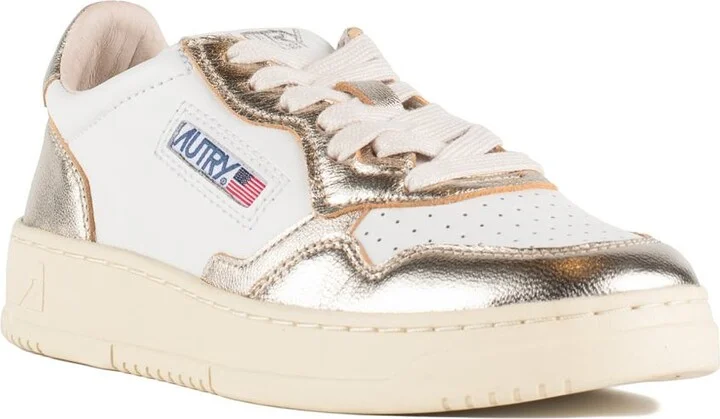 Autry Medalist Low Two-Tone White Leather And Platinum Metallic Sneakers - Image 3