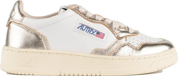 Autry Medalist Low Two-Tone White Leather And Platinum Metallic Sneakers