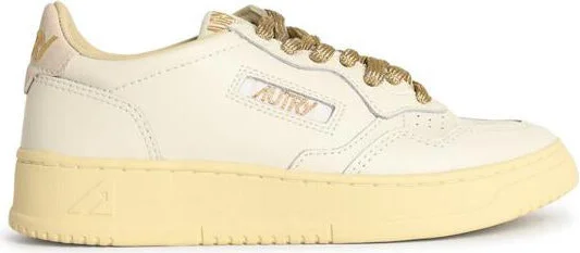 Autry 'Medalist Low' White And Gold Leather Sneakers