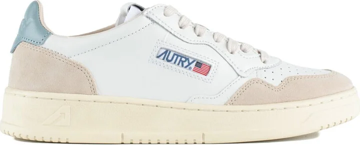 Autry Medalist Low White And Silver Blue Leather And Suede Sneakers