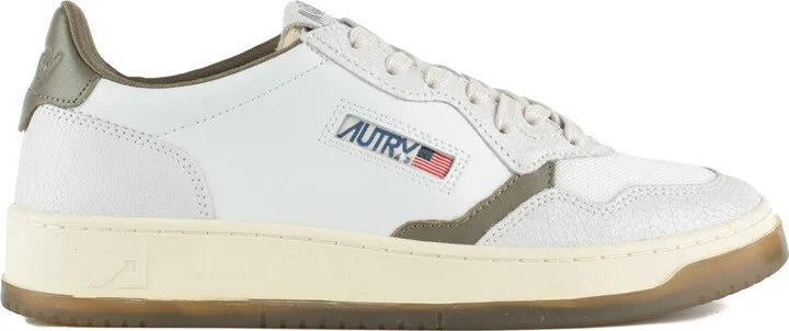 Autry Medalist Low White Leather And Covert Green Sneakers