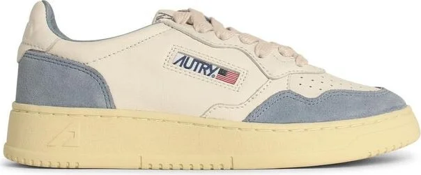 Autry Medalist Low - White Leather And Suede Sneakers In Powder
