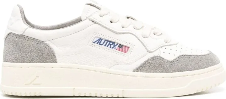 Autry Medalist Low - White Leather And Suede Sneakers In Powder