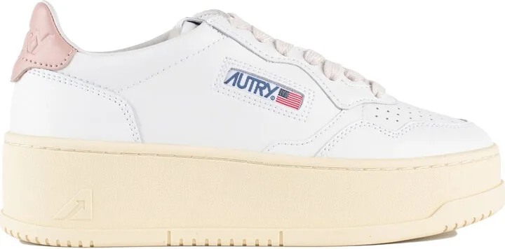 Autry Medalist Platform Leather Sneakers Color White And Powder Pink