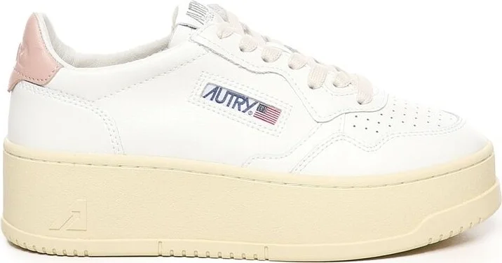 Autry Medalist Platform Leather Sneakers Color White And Powder Pink