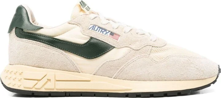 Autry Medalist Sneakers In Beige And Dark Green With Suede Inserts