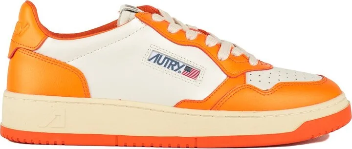 Autry Orange White Two-Tone Leather Medalist Low Sneakers
