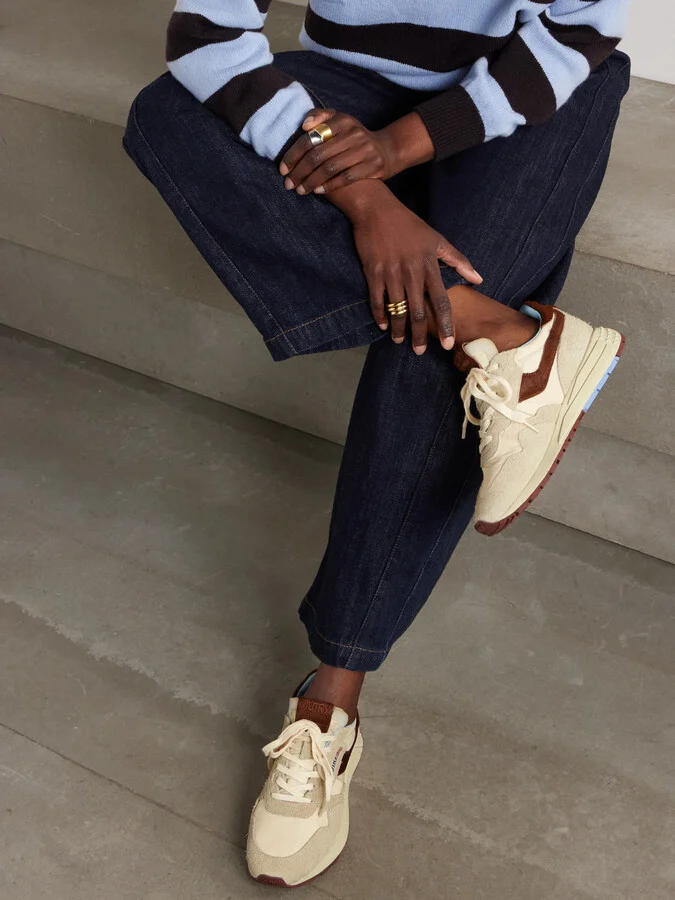 Autry - Reelwind Low Calf Hair-trimmed Suede And Shell Sneakers - Cream - Image 2