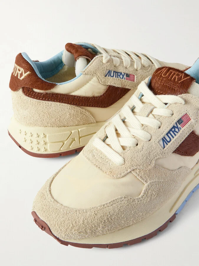 Autry - Reelwind Low Calf Hair-trimmed Suede And Shell Sneakers - Cream - Image 4