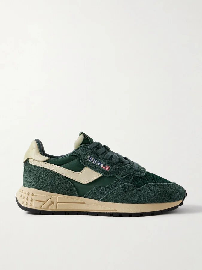 Autry - Reelwind Low Leather-trimmed Suede, Mesh And Shell Sneakers - Green