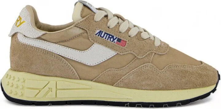 Autry Reelwind Low Nylon And Leather Craquele Pepper And White Sneakers