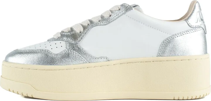 Autry Silver Metallic And White Leather Medalist Platform Sneakers - Image 2