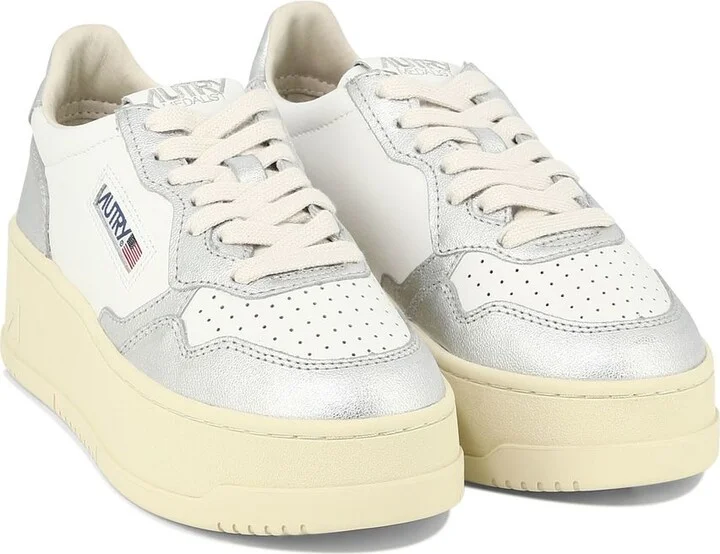 Autry Silver Metallic And White Leather Medalist Platform Sneakers - Image 2
