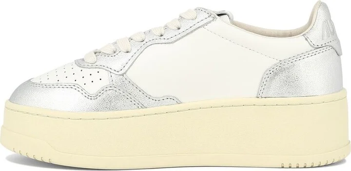 Autry Silver Metallic And White Leather Medalist Platform Sneakers - Image 3