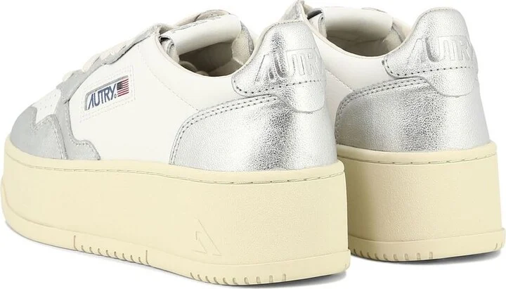 Autry Silver Metallic And White Leather Medalist Platform Sneakers - Image 4