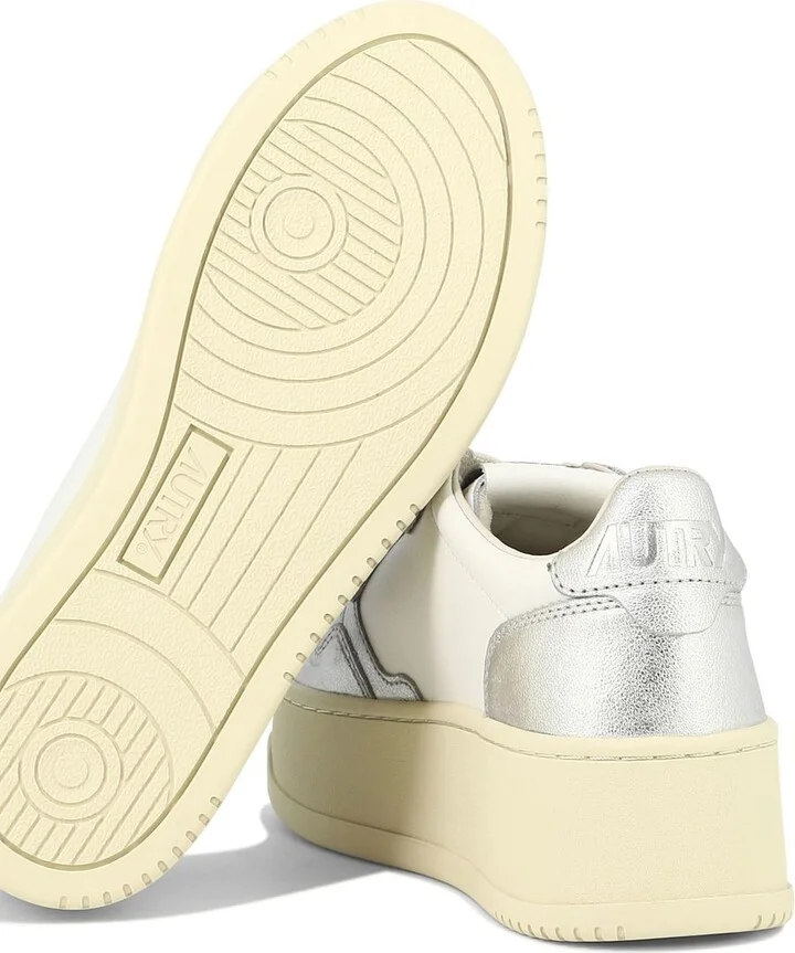 Autry Silver Metallic And White Leather Medalist Platform Sneakers - Image 5