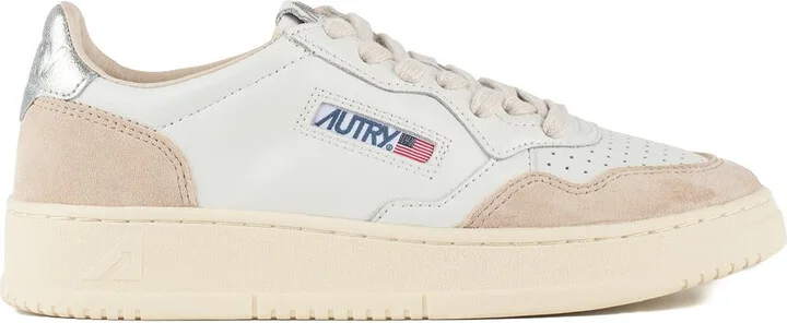 Autry Sneakers Medalist Low In Leather And Suede White And Silver