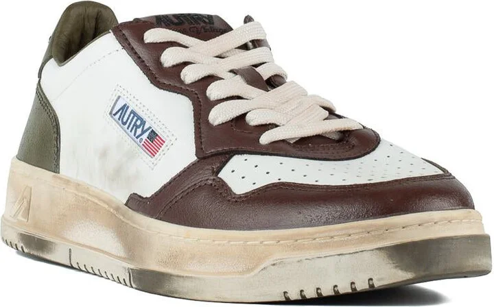 Autry Sneakers Medalist Low Super Vintage In White Leather Green And Brown - Image 3