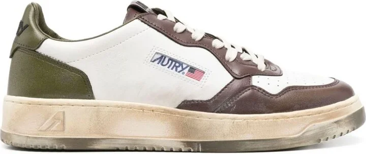 Autry Sneakers Medalist Low Super Vintage In White Leather Green And Brown