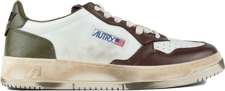 Autry Sneakers Medalist Low Super Vintage In White Leather Green And Brown