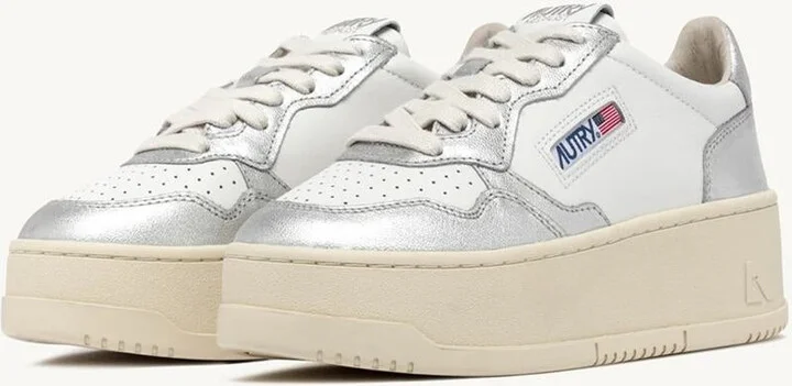 Autry Sneakers Platform Low In Pelle Bianca E Argento - Image 2
