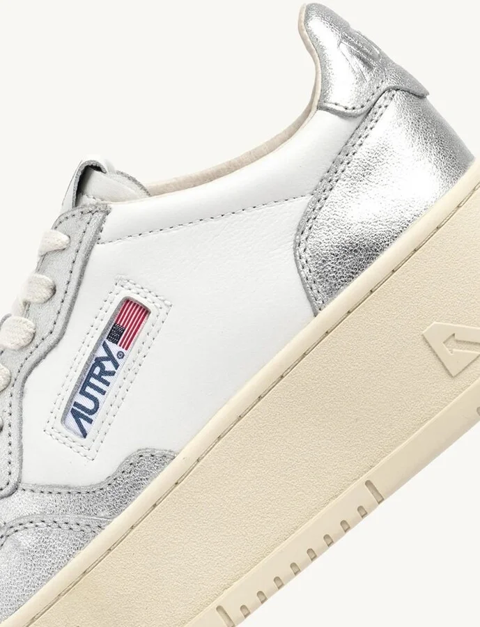 Autry Sneakers Platform Low In Pelle Bianca E Argento - Image 6