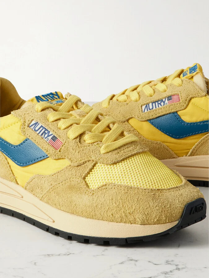 Autry - Super Vintage Brushed Suede And Leather-trimmed Mesh And Shell Sneakers - Yellow - Image 4