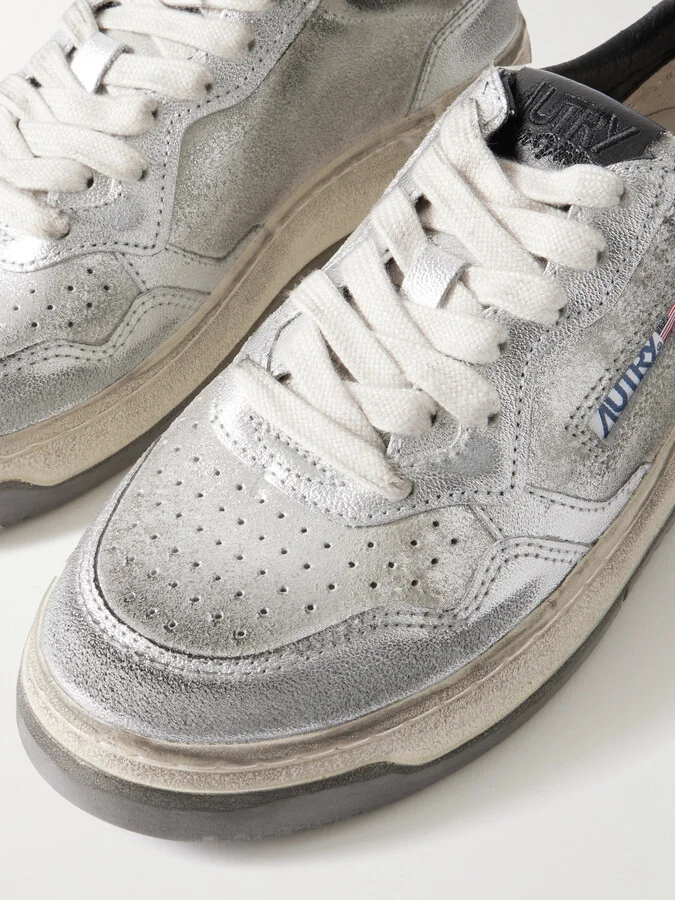 Autry - Super Vintage Distressed Leather And Suede Sneakers - Gray - Image 4