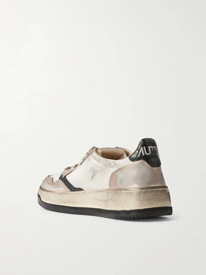 Autry - Super Vintage Distressed Metallic Leather And Mesh Sneakers - Brown - Image 3
