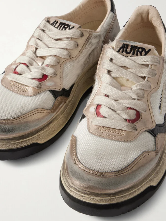 Autry - Super Vintage Distressed Metallic Leather And Mesh Sneakers - Brown - Image 4