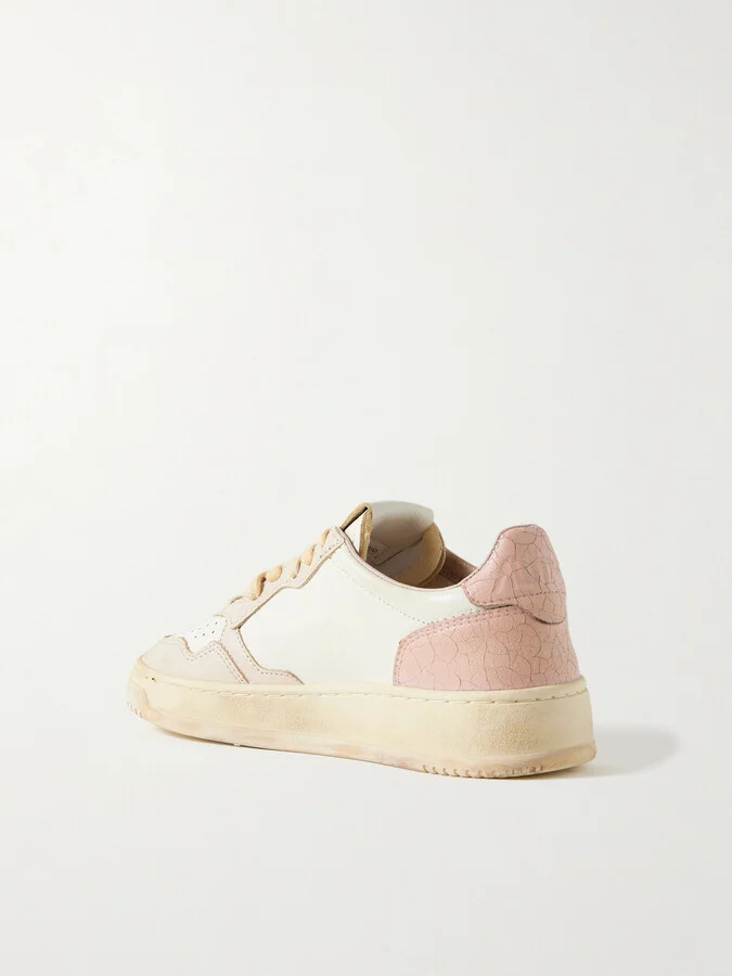 Autry - Super Vintage Distressed Paneled Leather Sneakers - Pink - Image 3