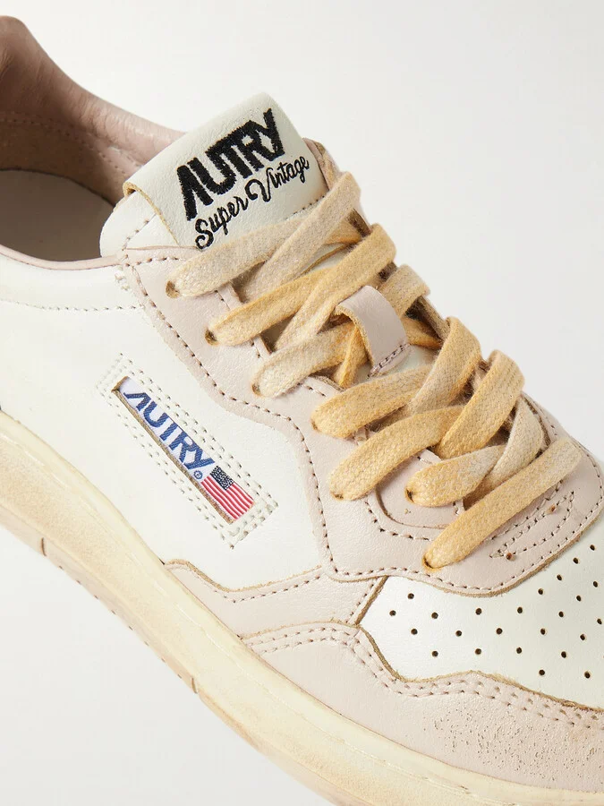 Autry - Super Vintage Distressed Paneled Leather Sneakers - Pink - Image 4