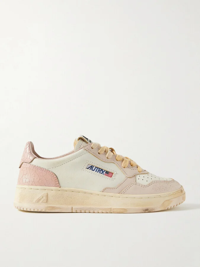Autry - Super Vintage Distressed Paneled Leather Sneakers - Pink