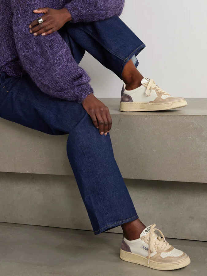 Autry - Super Vintage Distressed Paneled Metallic Leather Sneakers - Gold - Image 2