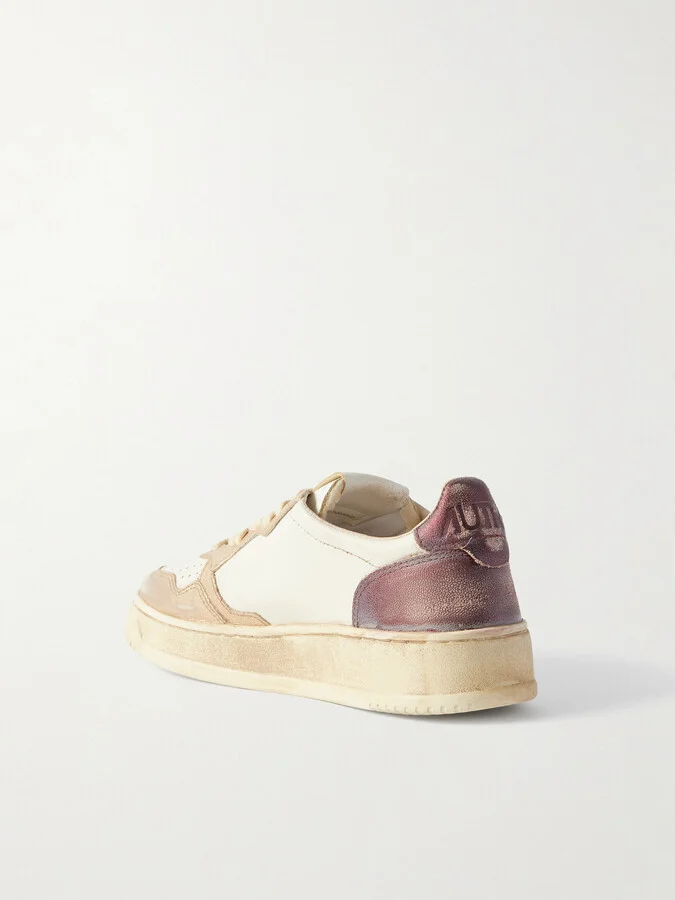 Autry - Super Vintage Distressed Paneled Metallic Leather Sneakers - Gold - Image 3