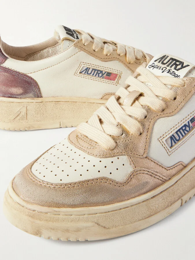 Autry - Super Vintage Distressed Paneled Metallic Leather Sneakers - Gold - Image 4