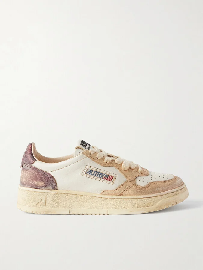 Autry - Super Vintage Distressed Paneled Metallic Leather Sneakers - Gold