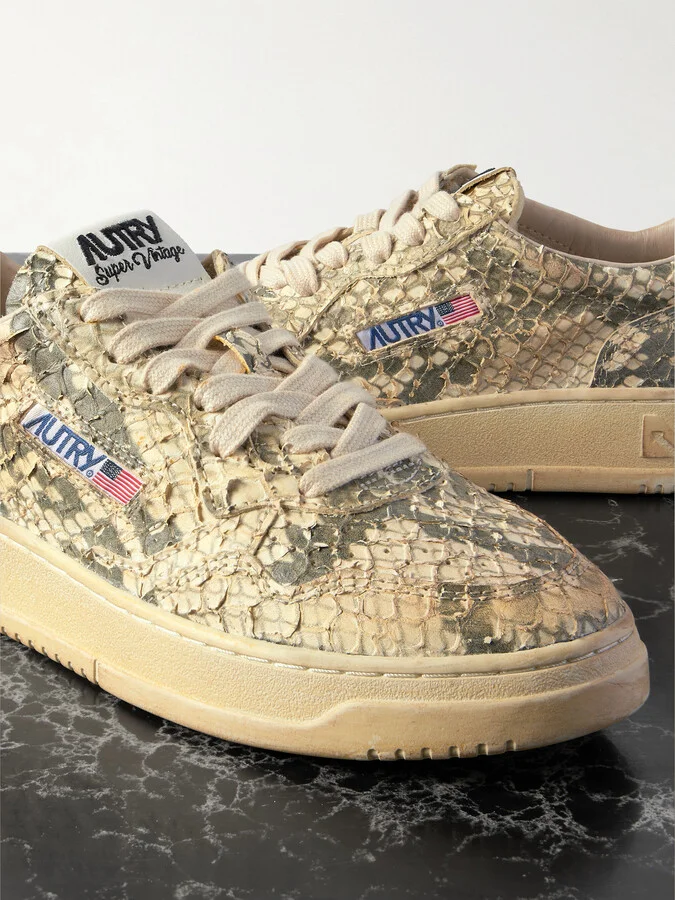 Autry - Super Vintage Distressed Snake-effect Leather Sneakers - Animal print - Image 4