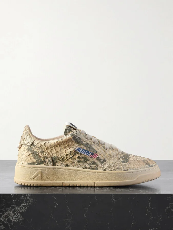 Autry - Super Vintage Distressed Snake-effect Leather Sneakers - Animal print