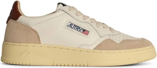 Autry White And Brown Leather And Suede Medalist Low Sneakers