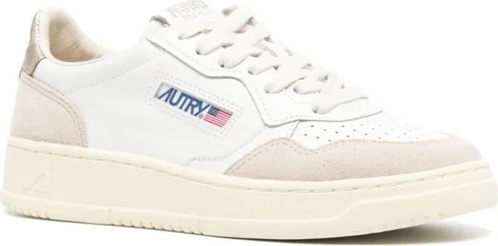 Autry White And Gold 'Medalist Low' Sneakers In Leather With Suede Inserts - Image 4