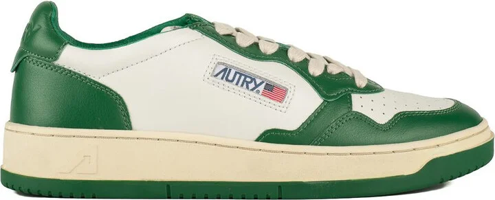 Autry White And Green Two-Tone Leather Medalist Low Sneakers