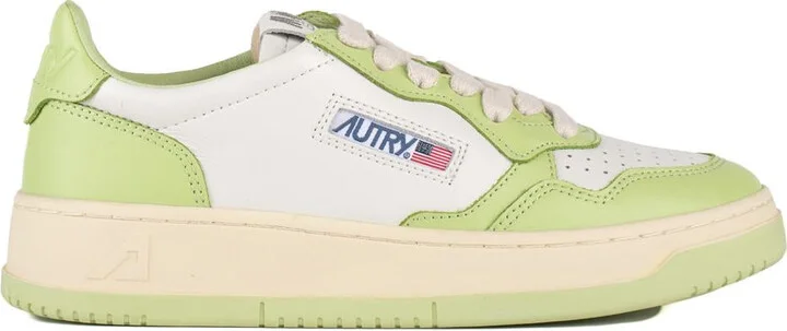 Autry White And Green Two-Tone Leather Medalist Low Sneakers