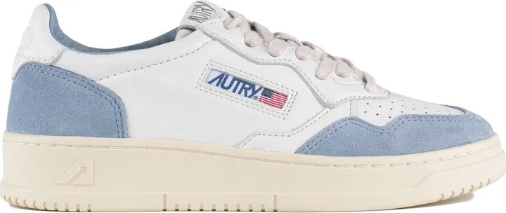 Autry White And Light Blue Leather And Suede Medalist Low Sneakers