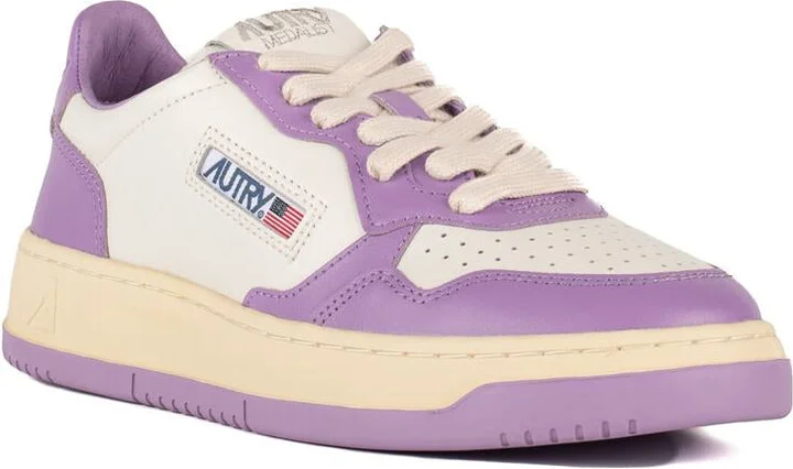 Autry White And Lilac Two-Tone Leather Medalist Low Sneakers - Image 3