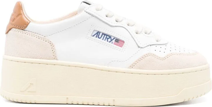 Autry White And Orange 'Medialist' Platform Sneakers